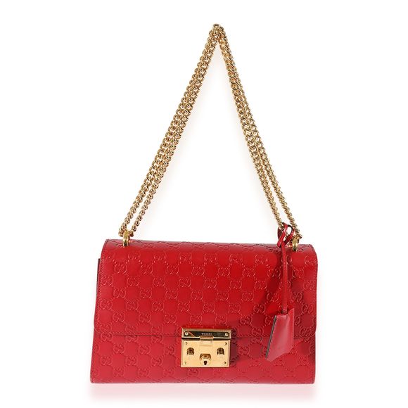 Gucci Red Guccissima Medium Padlock Shoulder Bag - Picture 4 of 8